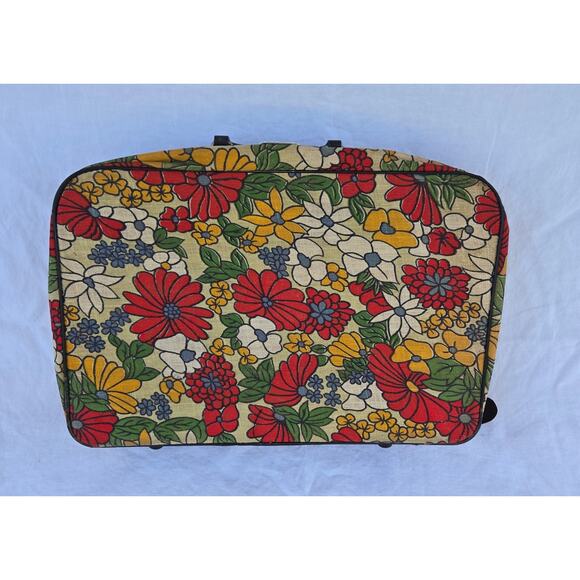 Vintage K-Mart Luggage Travel Bag Suitcase 17" x 11" x 4" Front Pocket Floral - Picture 1 of 11